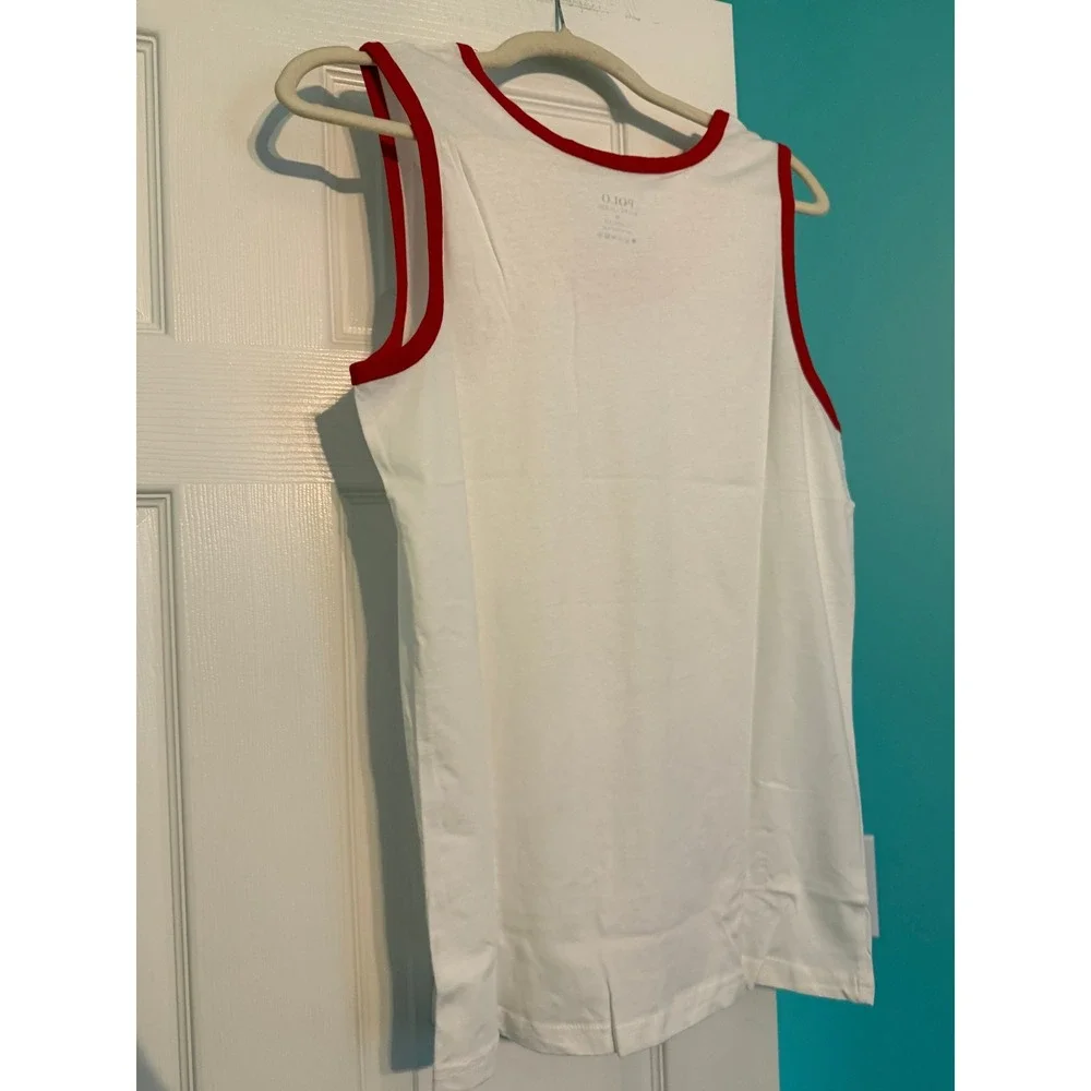 Polo Ralph Lauren Mens Classic Fit Cotton Tank Top White Red Ringer Pony Logo M